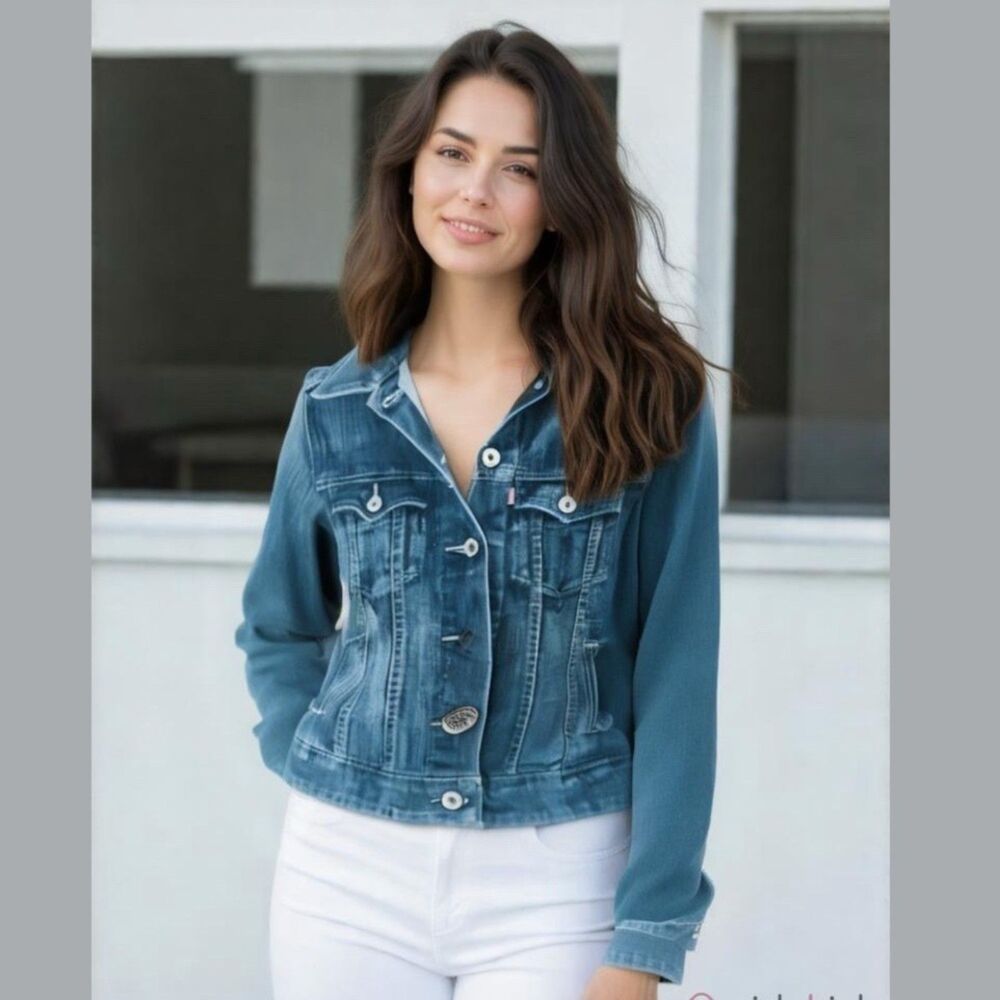 Vintage Style Blue Denim Jean Jacket with Distressing
